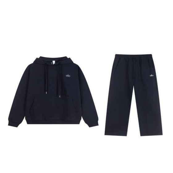 ALO Navy Blue Hooded Straight-Leg Suit